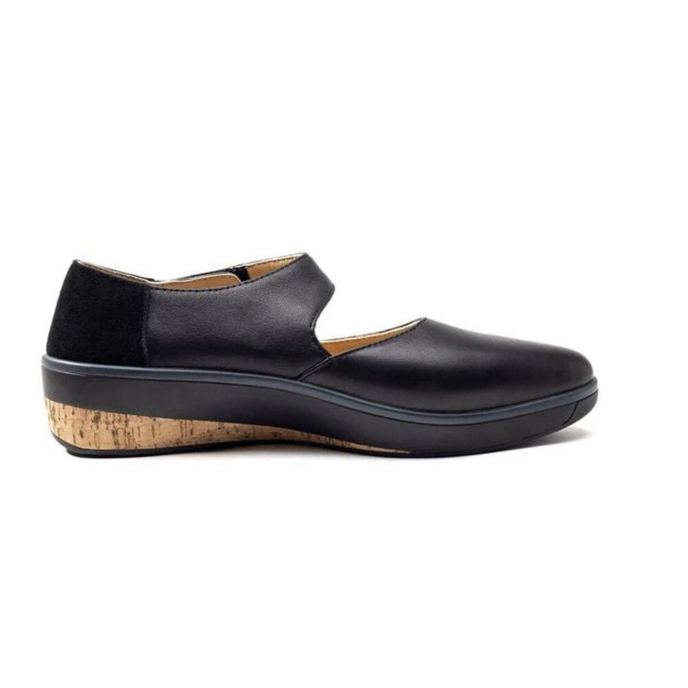 Soleni Marie Orthotic Mary Jane Style Womens Size 8.5 Black Leather Wedge Flats - Picture 10 of 14